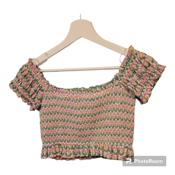 ✨HOST PICK✨NWT ZARA Pink Daisy Ruched Crop Top - Picture 10 of 11
